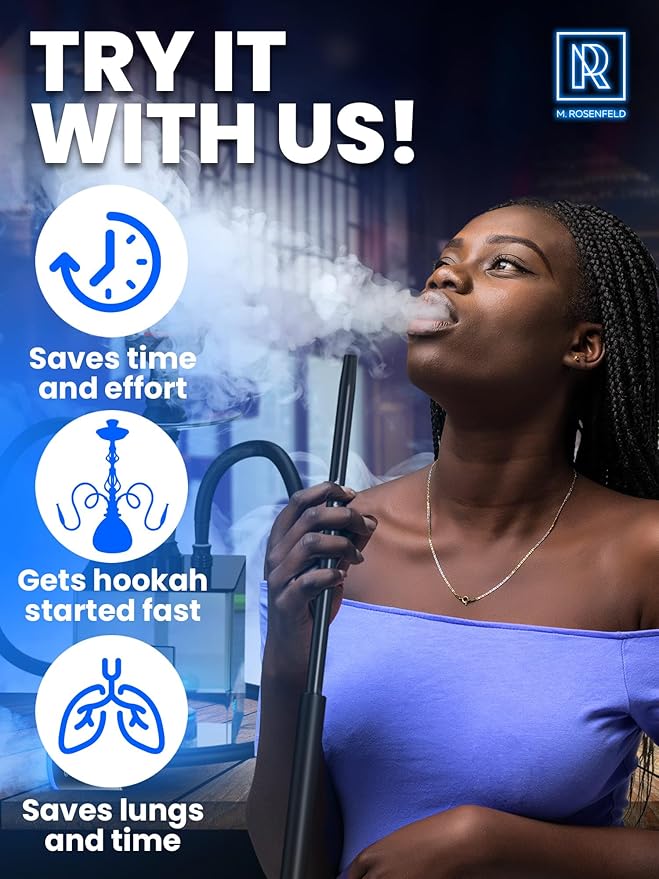 PRO Hookah Starter Pump - Hookah Pump Starter with 1300 mAh Rechargeable Battery - Portable Electric Hooka Blower & Vacuum Starter - Mini Air Pump with LED Light, Quiet & Efficient