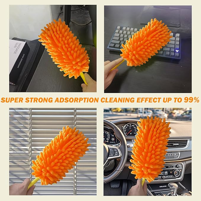 Reusable Duster for Swiffer, 360 Heavy Duty Duster Refill Compatible with Swiffer Hand Dusters for Dusting Furniture, Blinds, Ceiling Fans, Walls and More, 6 Refills +1 Handle, Orange