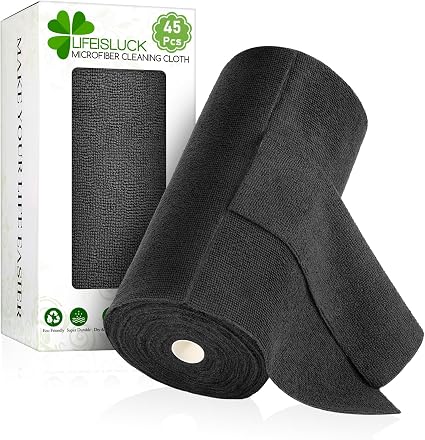 45 PCS Microfiber Towel Roll, Tear Away Microfiber Cleaning Cloth on a Roll Reusable Towels Washable Rags Absorbent for 