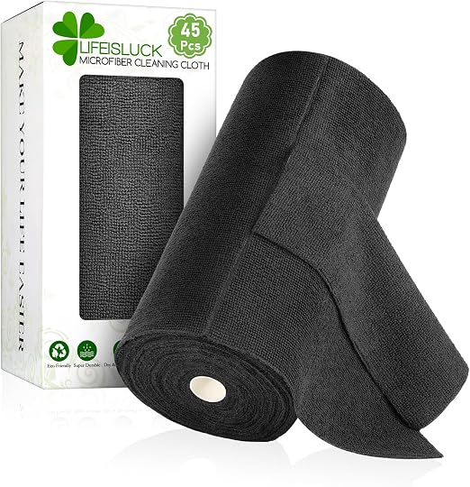 45 PCS Microfiber Towel Roll, Tear Away Microfiber Cleaning Cloth on a Roll Reusable Towels Washable Rags Absorbent for 