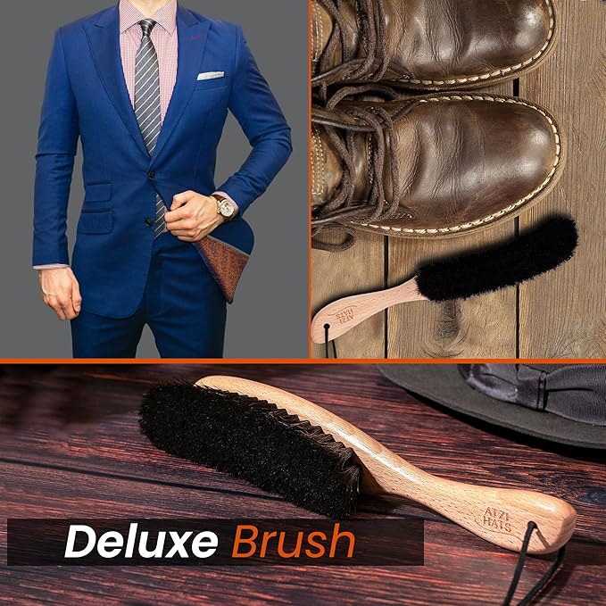 Clothes Brush, Horse Hair Bristle, Cowboy Hat Brush, Suit Lint Brush, Wool, Cashmere, Velvet, Suede, Fabric Brush, Furniture Pet Hair Brush, Long Beech Wood Handle