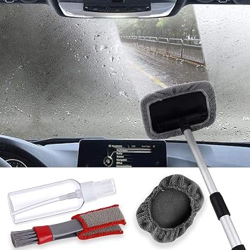 Car Window Cleaner, Windshield Cleaner with Microfiber Cloth, Telescopic Car Window Windshield Cleaning Tool, Auto Glass