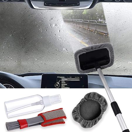 Car Window Cleaner, Windshield Cleaner with Microfiber Cloth, Telescopic Car Window Windshield Cleaning Tool, Auto Glass