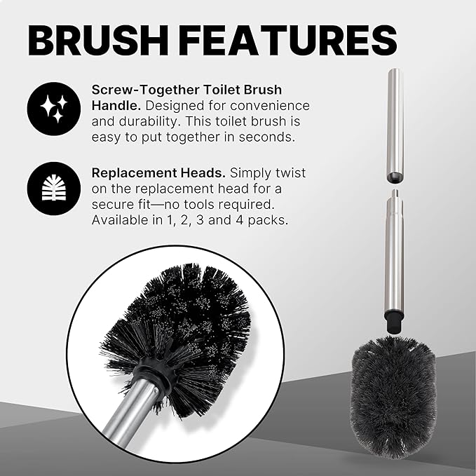 ToiletTree Products Toilet Brush with Lid - Sleek Toilet Bowl Brush and Holder - Toilet Scrubber Brush Set with Heavy-Weight Base - Lidded Toilet Bowl Cleaner Brush and Holder - Chrome