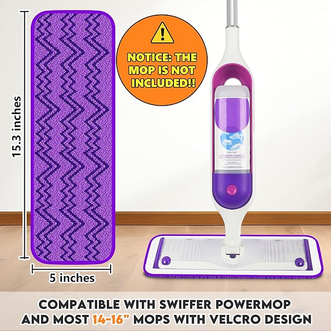 Reusable Mop Pads Compatible with Swiffer PowerMop, Microfiber Pads Replacement Washable Refills Pads for Dry Wet Cleaning, Spray Mops Pads Floor Mop Head for Hardwood Cleaning, 7 Pack