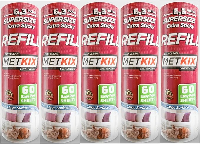 Refill for Metkix Supersize 6.3 inches Lint Roller 5 Packs Total 300 Sheets