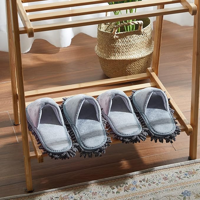 Jecery 2 Pairs Microfiber Cleaning Mop Slippers for Floor Cleaning House Mop Shoes Men and Women Washable Unisex Dusting Slippers Dirt Tool Supplies(Medium,Gray)