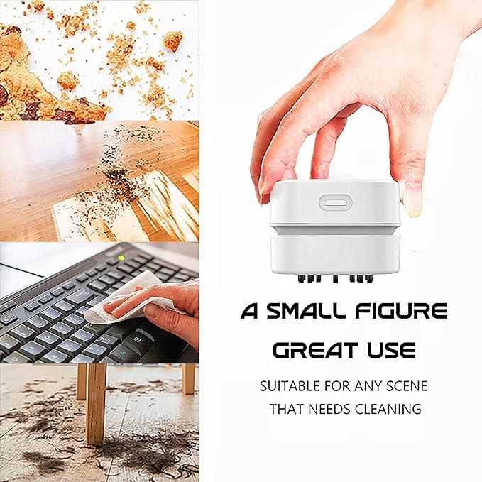 TRZLIFE Mini Desk Vacuum, 2 AA Battery Powered Must-Have Office Accessory for Crumbs and Tiny Debris from Desktop, Countertop, Ideal Gift, White