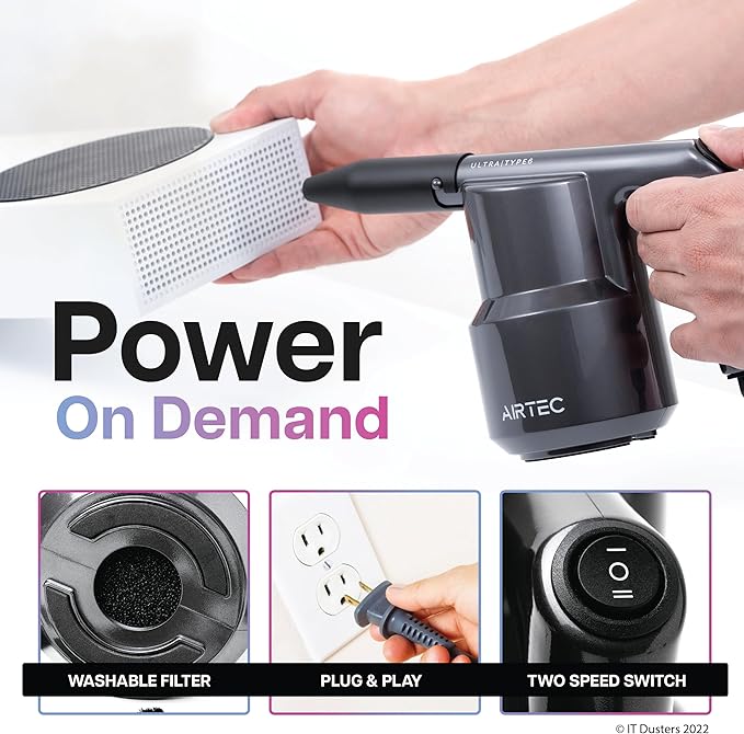 IT Dusters AirTec Ultra Electric Air Duster Blower for PC, Laptop, Console, Electronics and Home Cleaning, Environmental Alternative to Spray air can Duster Keyboard Cleaner (Type 6)