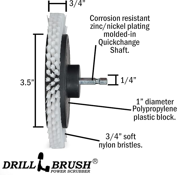 Drillbrush Multi-Surface Drill Brush Attachments Set for Car Interior, Bathroom, Flooring, Counters, Sinks, Siding, Garages, and More - Dishwasher Safe Drill Brush Car Detailing Kit Attachment Set