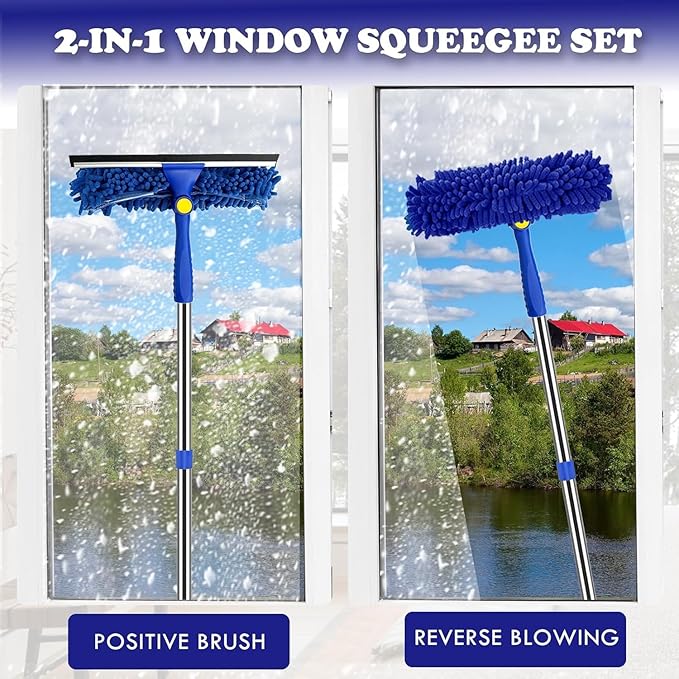 Window Cleaner Squeegee Kit - 2.38M (94inch) Cleaning Equipment with Long Handle 3 in 1 Extendable Window Cleaning Tool for High Windows, Glass, Home, Wall and Car