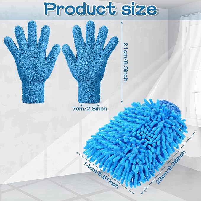 Potchen 6 Pcs Microfiber Dusting Mitt Gloves for Plants Washable Dusting Gloves for House Cleaning Furniture Car Washing
