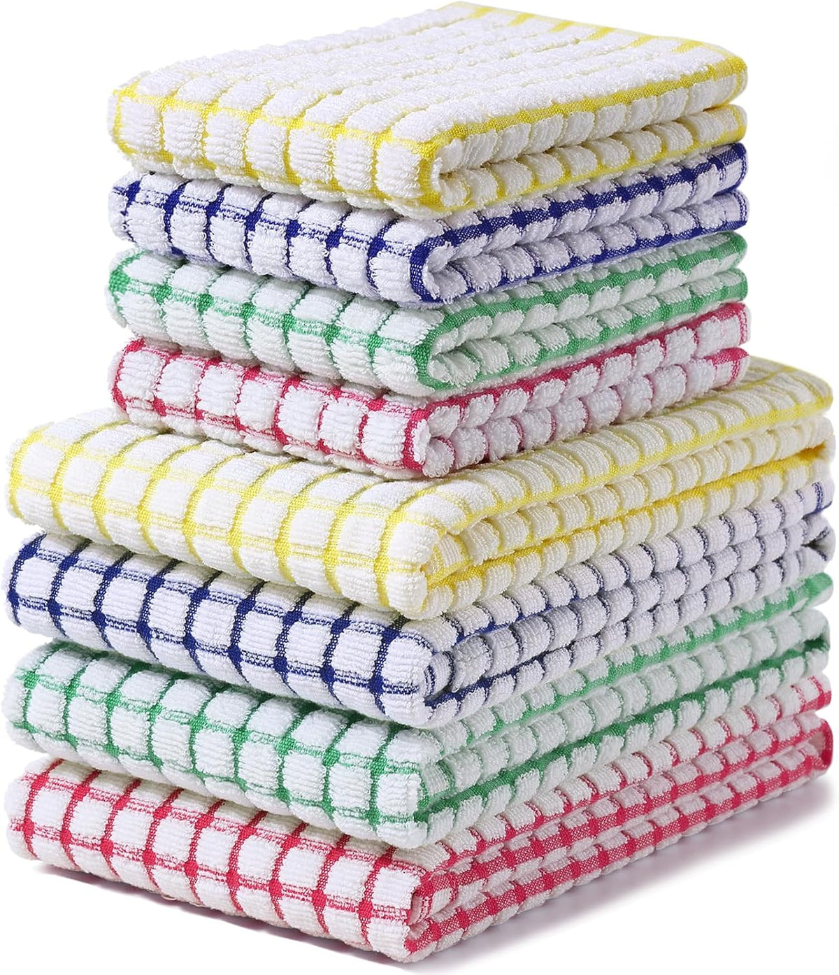Cotton Terry Kitchen Towels and Dishcloths Set of 8, Mixed Color