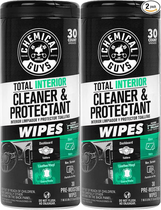 Chemical Guys Total Interior Cleaner and Protectant Wipes Canister, New Car Smell - All Surface Interior Cleaning Wipes for Dash Seats Door Panels Leather Vinyl & Fabric - Fresh New Car Scent, 2 Pack