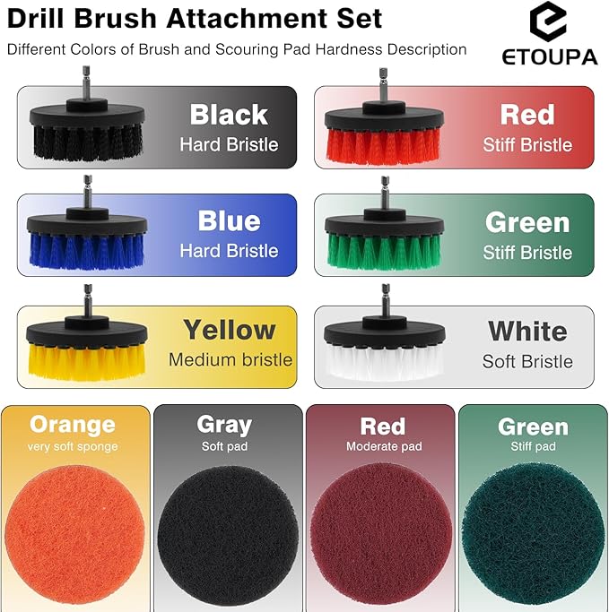 30 Piece Drill Brush Attachments Set, Scrub Pads & Sponge & Wire Brush for Drill, Power Scrubber Brush with Extend Long Attachment, Drill Scrubber Brush Kit for Bathroom, Floor, Car, Grout