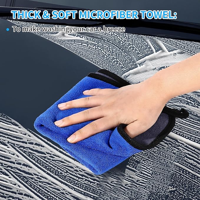 Wontolf 62'' Car Wash Brush With Long Handle - Chenille Microfiber Mop Mitt, Cleaning Kit, Windshield Window Squeegee, Duster, Microfiber Towels, Wheel Tire Brush for Cars, RV, Truck, Boat