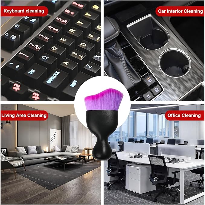 Ziciner Car Detailing Brush, Curved Soft Bristles Auto Removal Dust Collectors, Universal Vehicle Dashboard, Air Conditioner Vents etc Interior Cleaning Tool Accessories (Double Purple)
