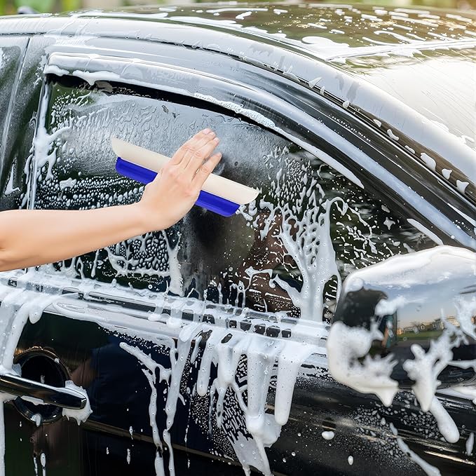 2 Pack 14 Inch Car Drying Squeegee Blue Longer Silicone Water Squeegee Window Shower Blade Automotive Squeegees Flexible Auto T-bar Rubber Squeegees for Car Windshield Glass Bathroom Wash Tool
