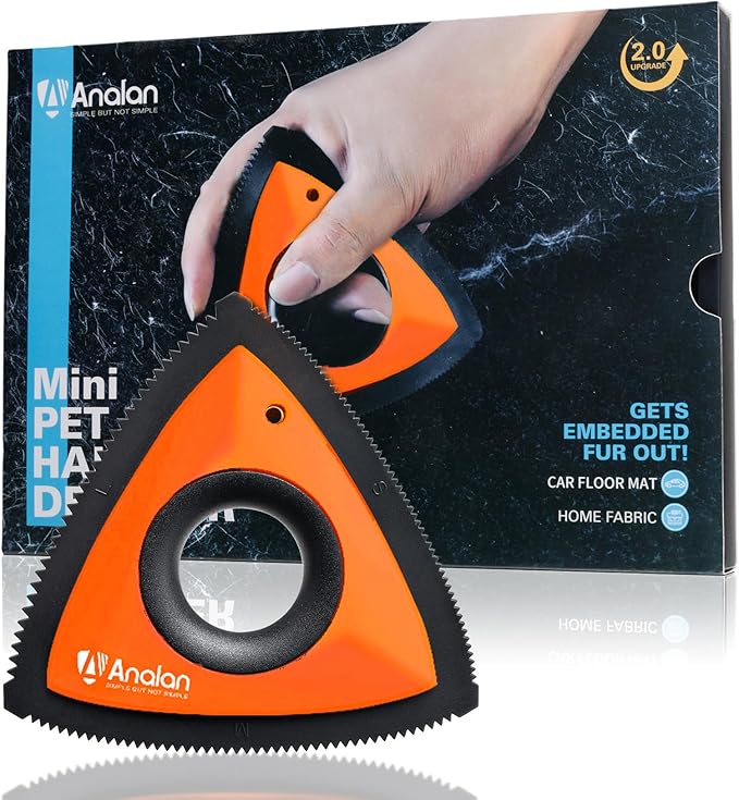 Analan Mini Pet Hair Remover for Car Detailing Supplies, Carpet Dog Hair Remover for Car Interior, Triangle Dog Hair Remover for Auto Detailing, Couch, Furniture, Lint, Carpet(Orange)