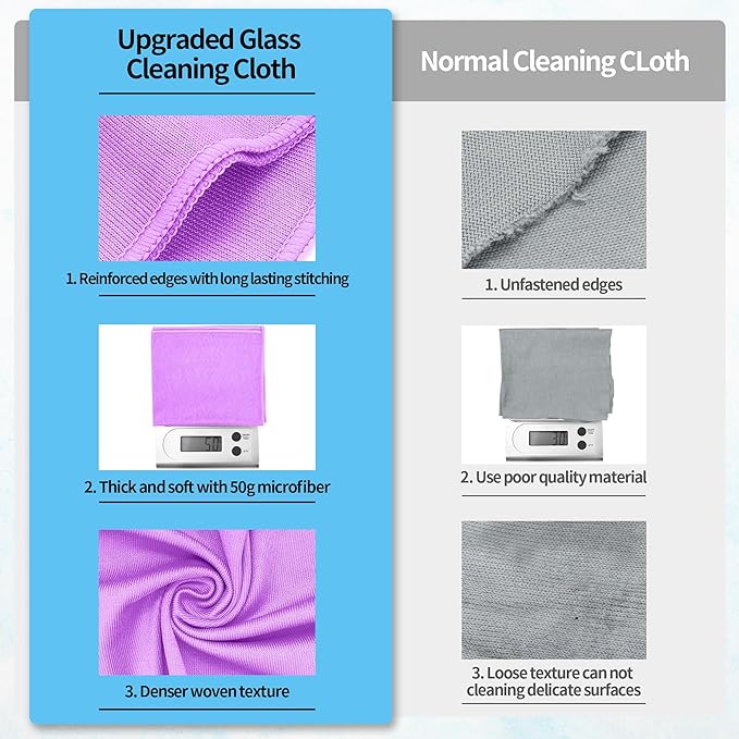 Microfiber Cleaning Cloth - 10 Pack Glasses Cleaning Cloth, 16" x 14" Window Cleaning Rags, Streak Free Lint Free Polishing Cloths Wipes for Eye Glass, Stainless Steel, Windshield, Purple