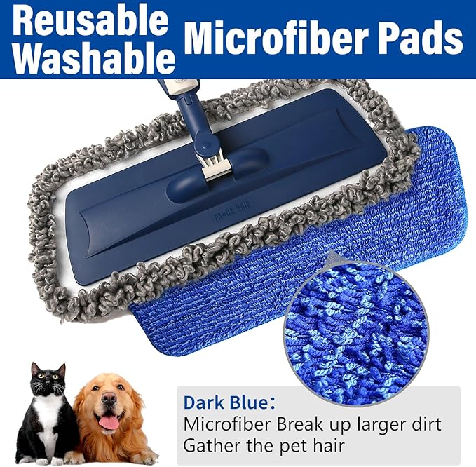 PowerMop for Floor Cleaning with 2 Washable Pads - Wet Dry Microfiber Mop with 720 ml Refillable Bottle for Kitchen Wood Floor Hardwood Laminate Ceramic Tiles Floors Dust Cleaning