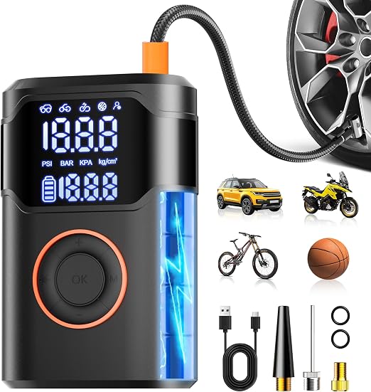 Tire Inflator Portable Air Compressor-150PSI Tire Air Pump, 5X Faster with Digital Gauge, Auto-Off & LED Light, Air Pump