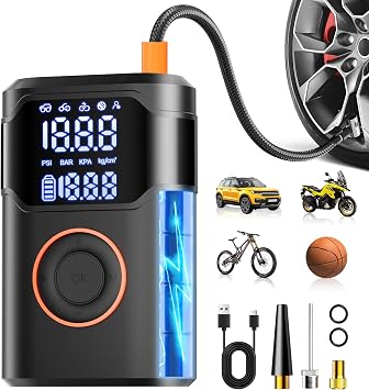 Tire Inflator Portable Air Compressor-150PSI Tire Air Pump, 5X Faster with Digital Gauge, Auto-Off & LED Light, Air Pump