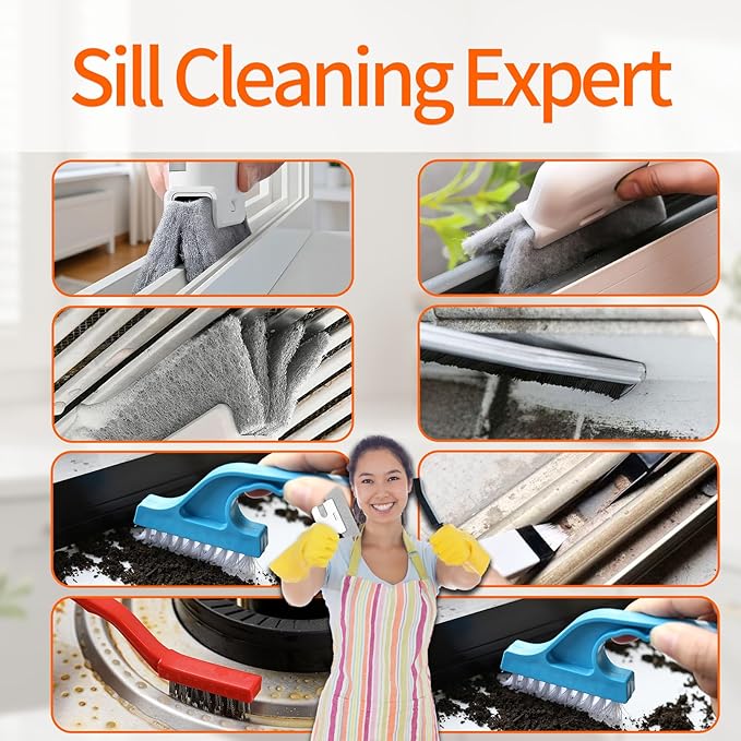 13Pcs Crevice Cleaning Brush Set, Window Groove Cleaning Brush Kit Hard Bristle for Sliding Door, Sill, Tile Lines, Shutter, Corner, Grout, Sink