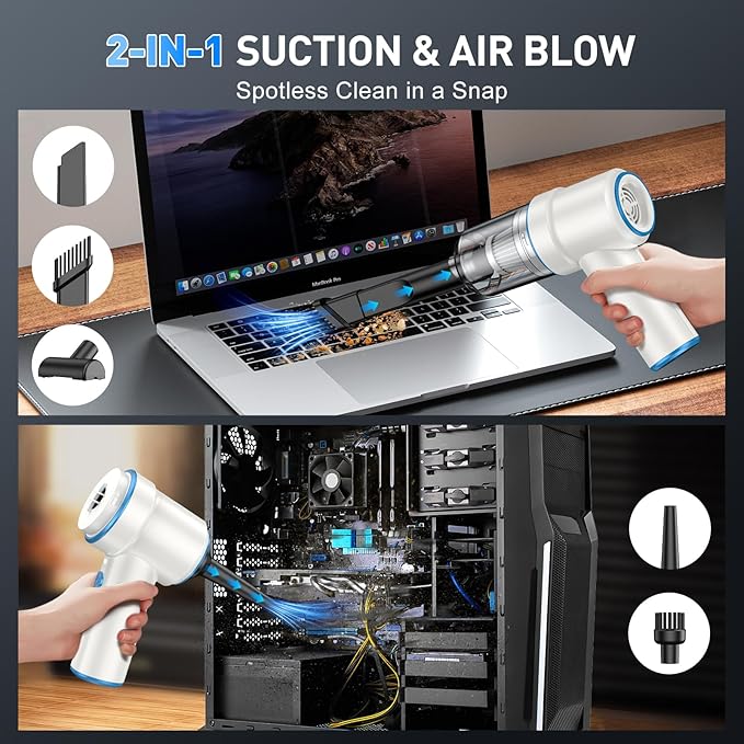 KMM Handheld Car Vacuum Cleaner, 9000PA Vacuum Cleaner & Air Duster, 120W High Power Vacuum Portable Cordless, Hand Held Vacuum Rechargeable with Multi-Nozzles & LED Light for Home, Car, Office