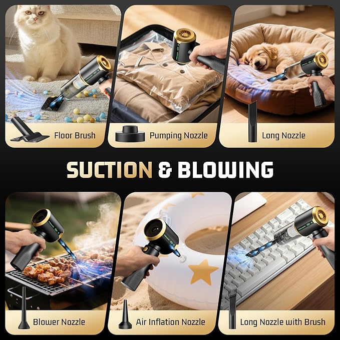 Cordless Car Vacuum Cleaner: Handheld Vacuum with 16000Pa Strong Suction, Brushless Motor & HEPA Filter, 7-in-1 Cleaning Kit, Type-C Charging for Home Office Car Pet - Cinder