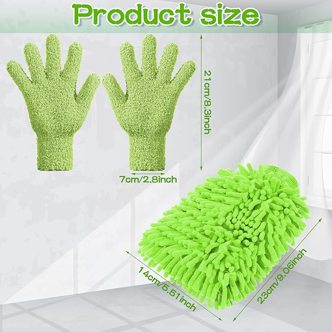 Potchen 6 Pcs Microfiber Dusting Mitt Gloves for Plants Washable Dusting Gloves for House Cleaning Furniture Car Washing