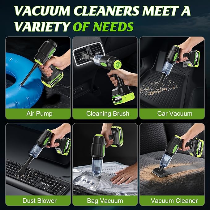 Cordless Car Vacuum Portable -Handheld Vacuum Cleaner 50000PA-High Power Suction & Blower for Car, Home, Office, Desktop, Keyboard,Pet Hair-2-in-1 Vacuum - with 2×4.0Ah Batteries