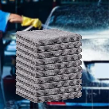 10 Packs Gray Microfiber Cleaning Cloths for Car Cleaning Kitchen Multi-Purpose Ultra Soft Microfiber Car Wash Cloths
