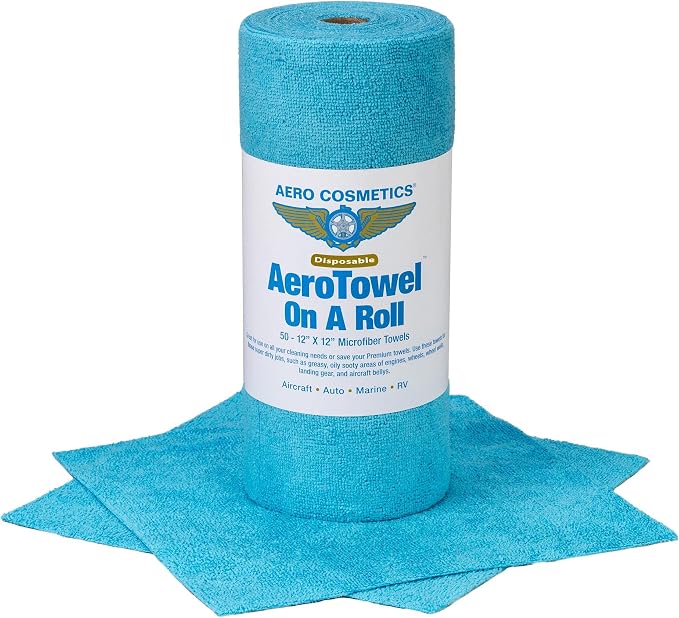 Aero Towels On A Roll - Reusable, Disposable, and Washable Microfiber Towels 12" x 12" - Cleaning Solution for Aircraft,