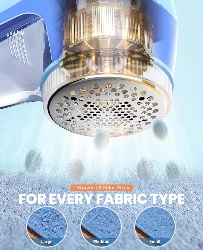 POPCHOSE Fabric Shaver, Lint Remover for Clothes, Electric Lint Shaver with 6-Leaf Blades, Sweater Shavers to Remove Pilling for Clothing, Couch, Furniture, Fuzz, Lint Ball, Bobbles, Blue-Cyan
