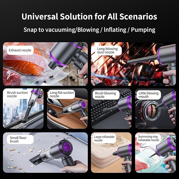 Handheld Car Vacuum Portable Cordless with One-Touch Window Breaker and Seatbelt Cutter 25000Pa High-Power Suction Hand Held Vacuum Cleaner & Air Duster for Car Cleaning (Silver-Purple)