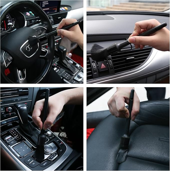 HMPLL 10pcs Detailing Brush Set, Multi-Purpose Car Detailing Brushes for Cleaning Car Interior, Exterior, Engine, Leather, Including 5 car Cleaning Brush, 3 Wire Brush, 2 Air Vent Brush,Black