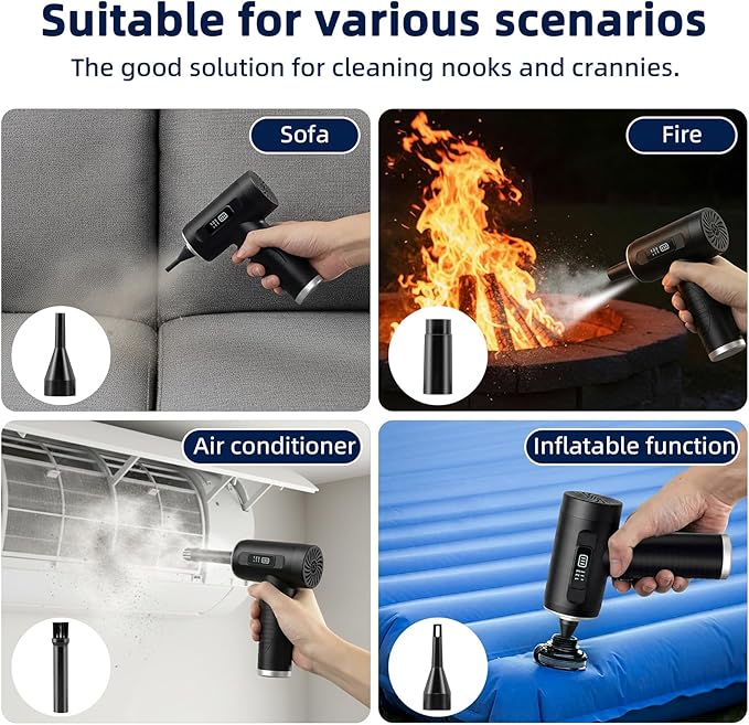 Compressed Air Duster, 100000RPM Super Power Electric Air Duster with LED Light, 3-Gear Adjustable Rechargeable Cordless Air Blower for Keyboard Car House Electric Devices Cleaning Outdoor
