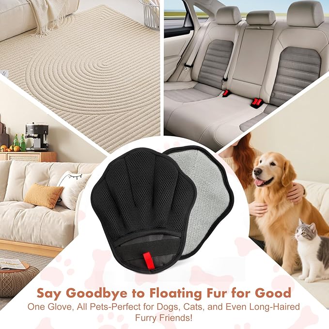 Pet Hair Removal Glove, Electrostatic Pet Hair Remover Glove for Cats & Dogs, Pet Hair Remover Tool for Laundry, Couch, Carpet, Car Seat - Upgraded Five-Finger, Reusable, Black+Black