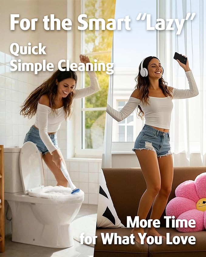 AIR U+ Hands-Free Electric Toilet Brush for Seniors & Busy Households - No Bending, Effortless Clean with Disposable Heads & Holder Set