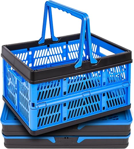 3-Pack Collapsible Storage Baskets, Stackable Plastic Crates