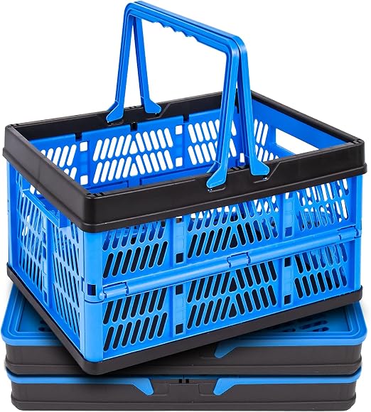 3-Pack Collapsible Storage Baskets, Stackable Plastic Crates