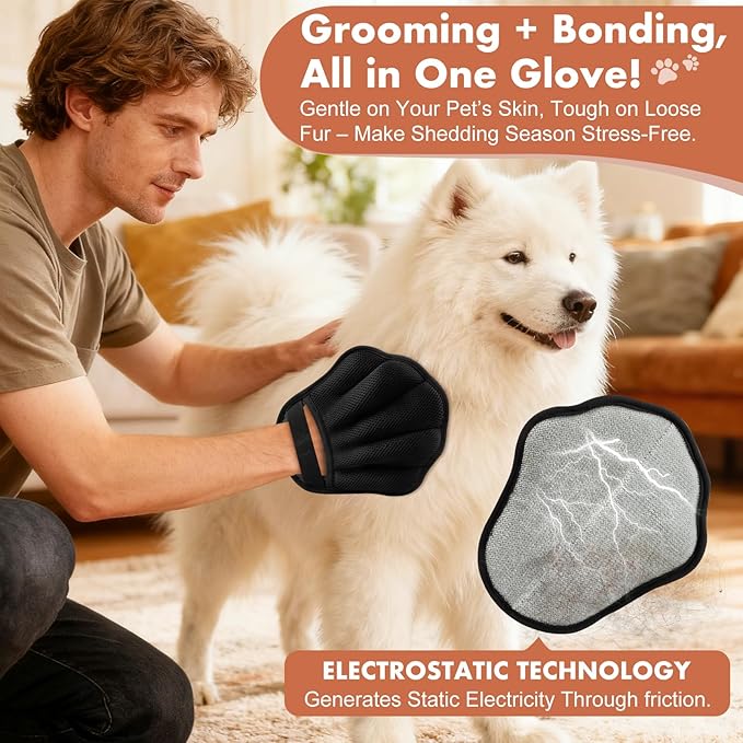 Pet Hair Removal Glove, Electrostatic Pet Hair Remover Glove for Cats & Dogs, Pet Hair Remover Tool for Laundry, Couch, Carpet, Car Seat - Upgraded Five-Finger, Reusable, Black+Black