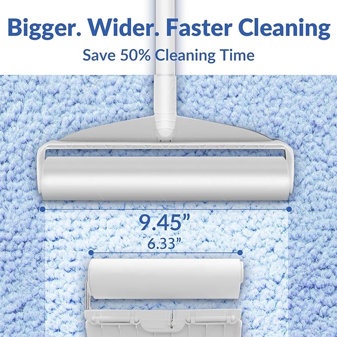 Large Lint Rollers for Carpet: Sticky Rollers for Floor DELOMO 9.45 in with 3 Extendable Handle, Long Handle Sticky Mop for Cleaning Carpets, Cars, Bedding, Couches, and Pet Hair - for Pet Homes