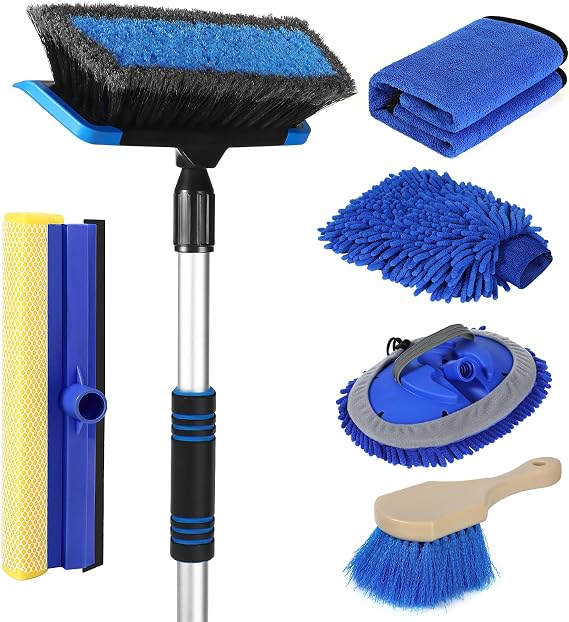 Wontolf 62'' Car Wash Brush with Long Handle, Scratch-Free Soft Bristles Sturdy Car Wash Mop Kit, Complete Car Cleaning 