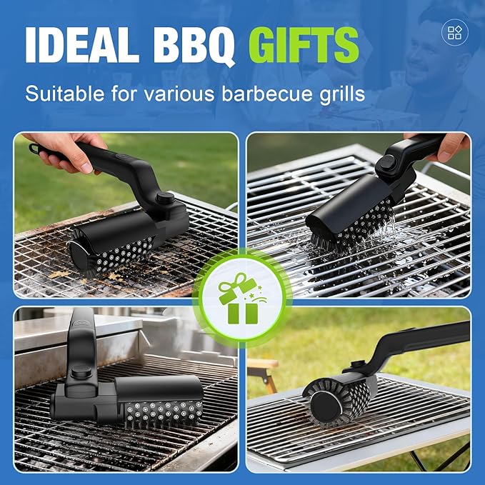 Electric Grill Brush, Cordless Rechargeable BBQ Grill Cleaning Brush, 180° Adjustable Angle, 3-Speed Motor, Stainless Steel Head, Electric Grill Cleaner for Outdoor Grill, Gas BBQ Grates & Griddles