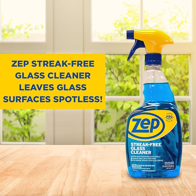 Zep Streak-Free Glass Cleaner - 32 Oz (Case of 4) ZU112032- Professional Grade Formula that Cleans Dirt, Fingerprints, Grime, Smoke Haze, and Toothpaste on Windows, Mirrors, and Other Glass Surfaces