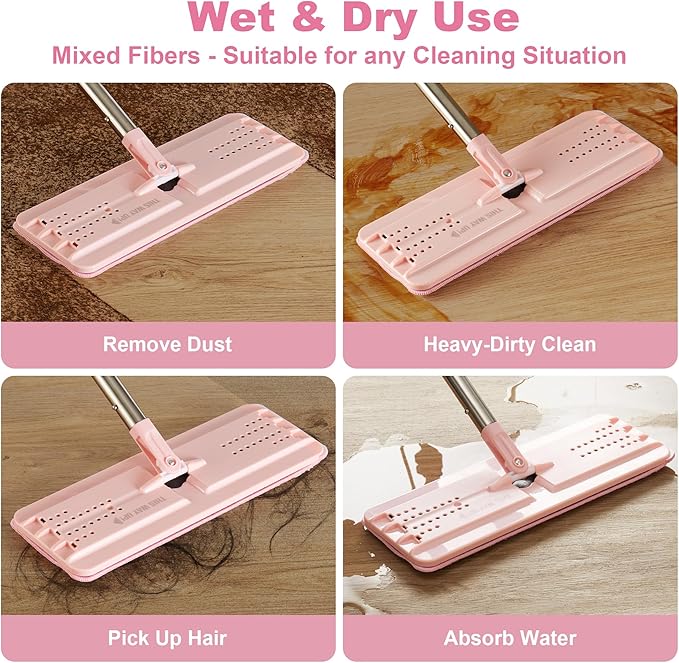 JOYMOOP Microfiber Flat Mop Replacement Pads, Washable Refills for Mop Bucket System, 13 Inch, Pack of 4, Pink