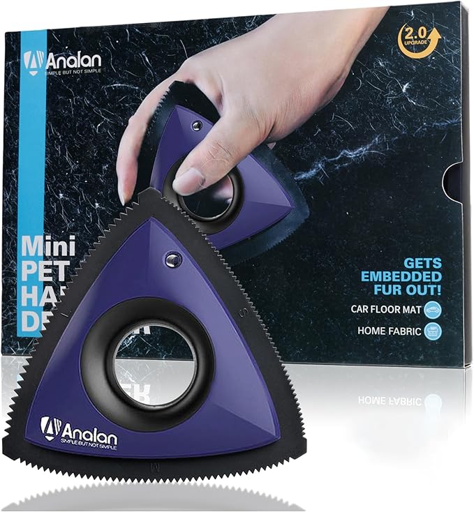 Analan Mini Pet Hair Remover for Car Detailing Supplies, Carpet Dog Hair Remover for Car Interior, Triangle Dog Hair Remover for Auto Detailing, Couch, Furniture, Lint, Carpet (Sapphire Blue)