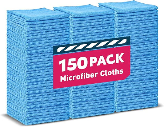 TEAWOO Microfiber Towels Bulk-150 Pack, Cleaning Cloths, Microfiber Towels for Cars, Cleaning Rags Blue (12x12 inches)